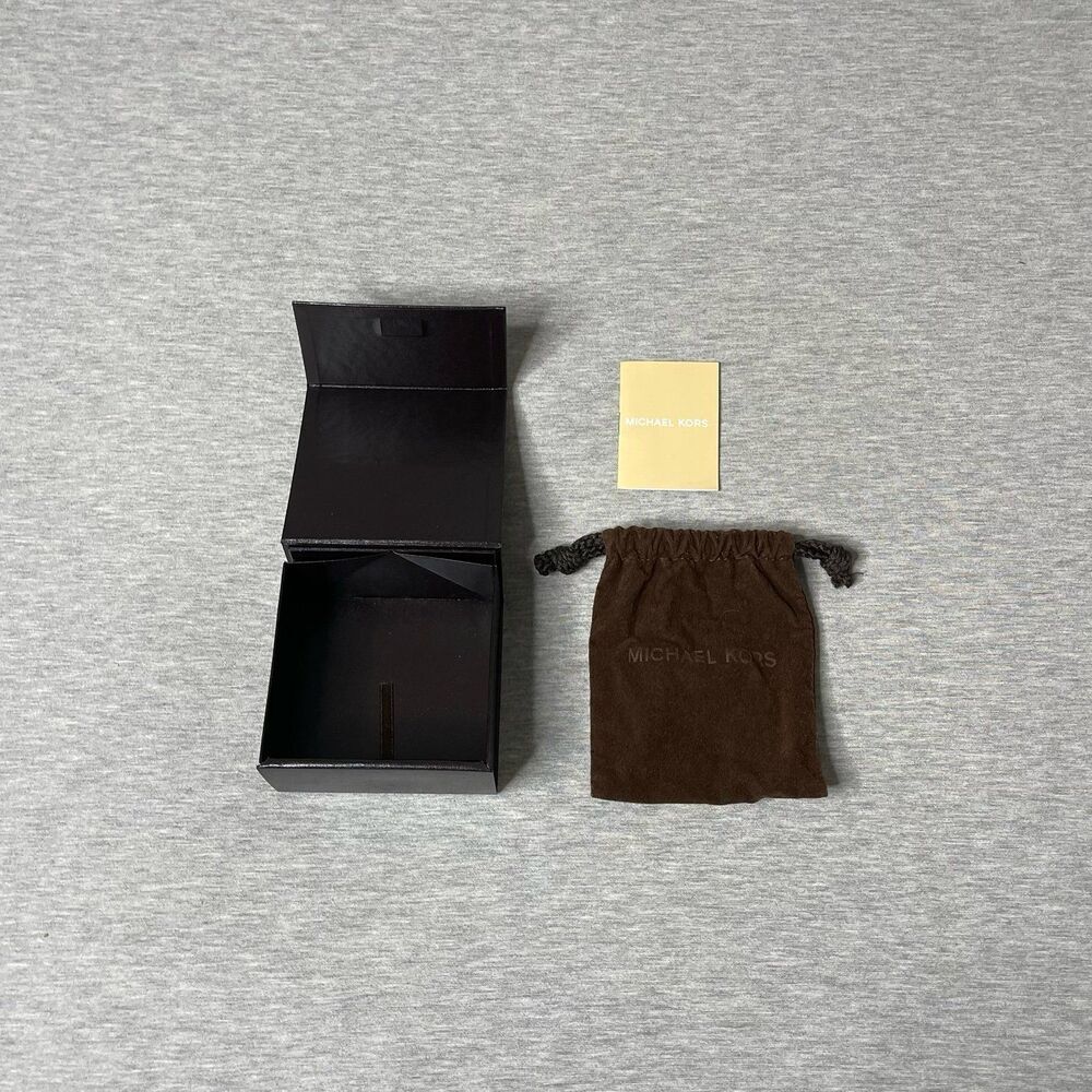 Michael Kors 3.5” x 3.5” Black Brown Jewelry Watch Gift Box & Pouch 3 PCS. Set